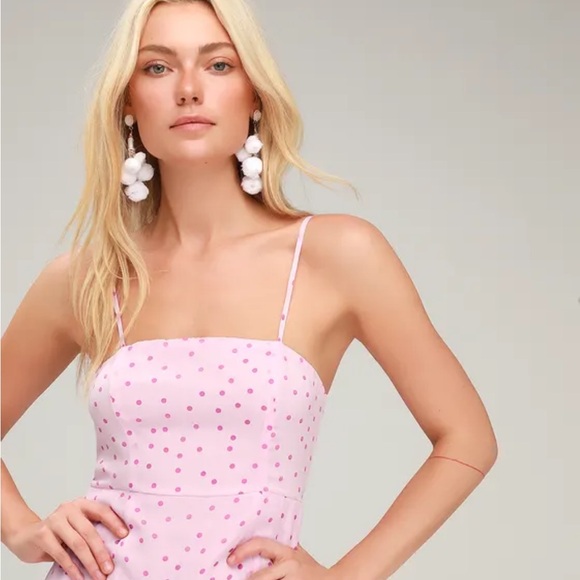 Lulus Nellie Pink Polka Dot Ruffled Midi Dress- NWT - Picture 4 of 6